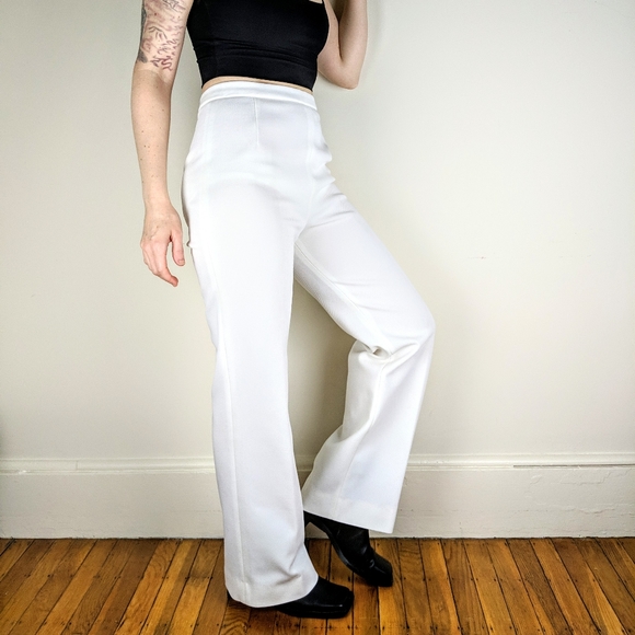 VTG 70s White High Waisted Straight Leg Trousers - Picture 3 of 12